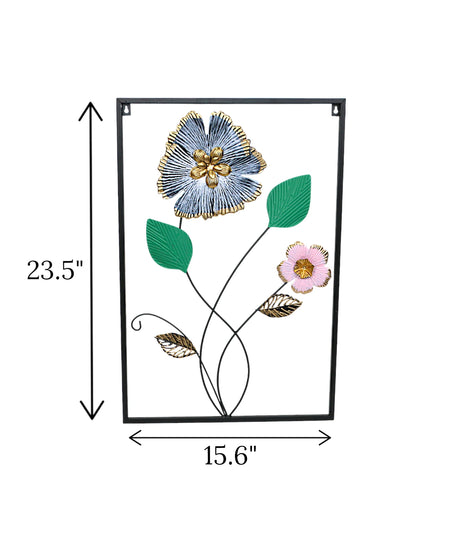 metal wall hanging rectangle 2 flower & leaves china 23.5x15.6