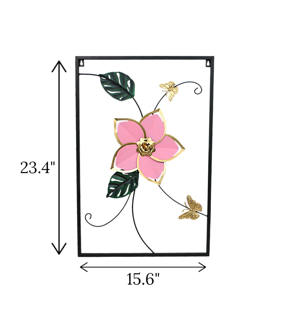 metal wall hanging rectangle butterfly & flower china 23.4x15.6