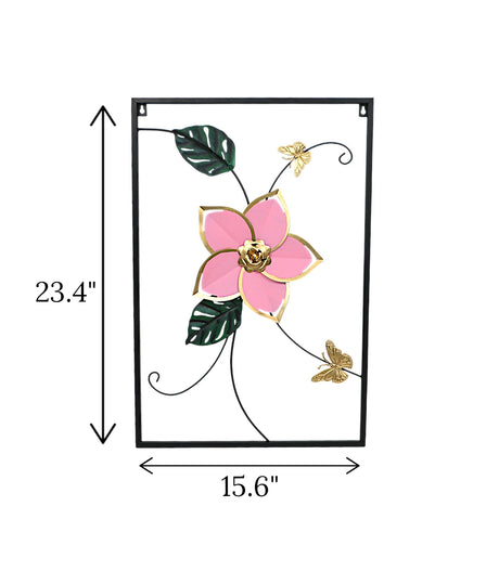 metal wall hanging rectangle butterfly & flower china 23.4x15.6