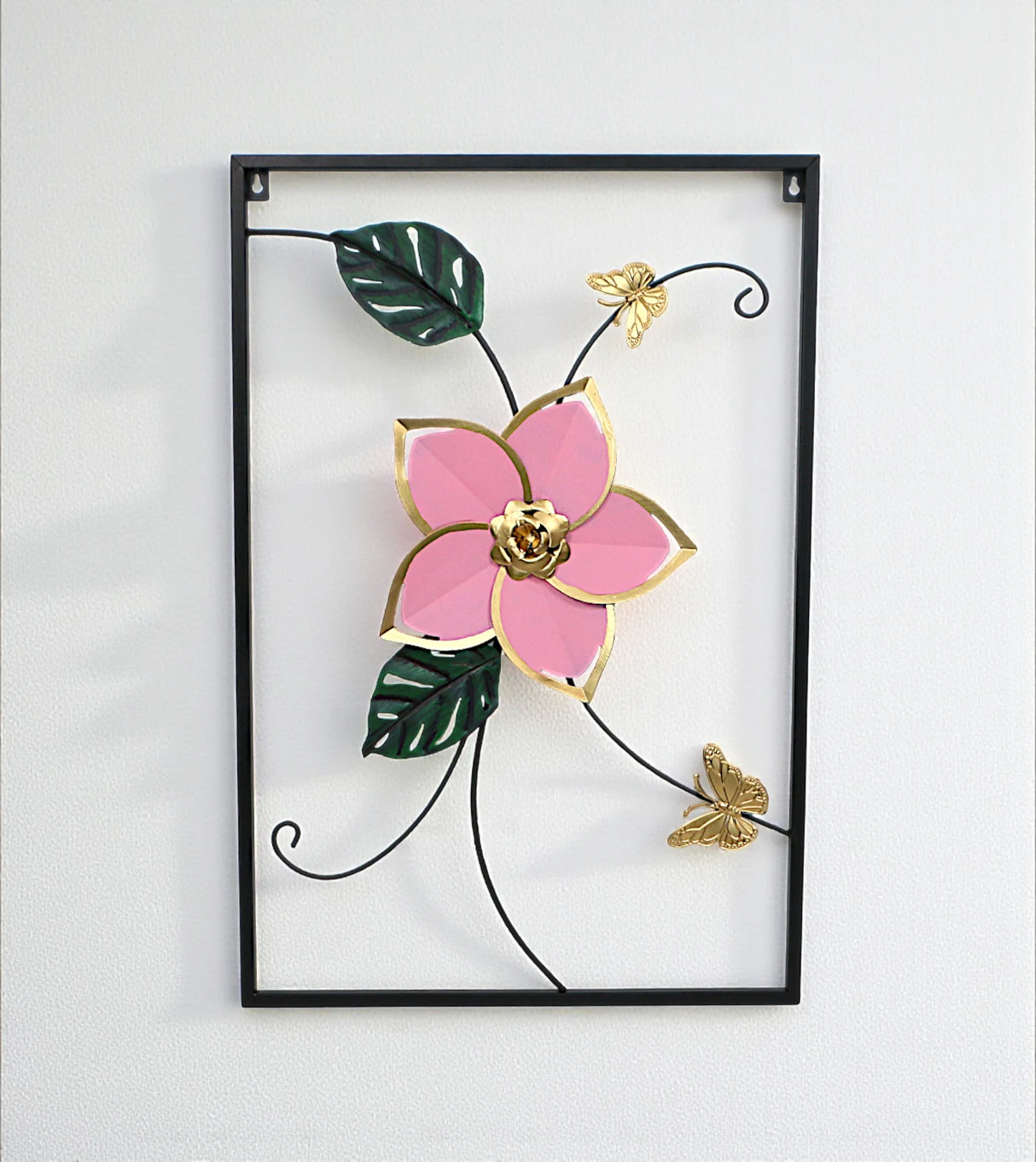 metal wall hanging rectangle butterfly & flower china 23.4x15.6