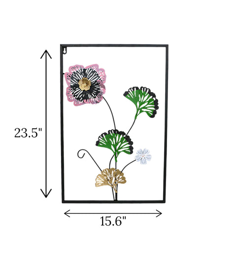 metal wall hanging rectangle 3 leaves & flower china 23.5x15.6