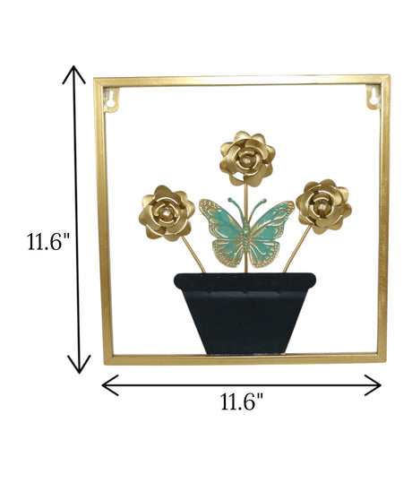 metal wall hanging square golden small flower china 11.6x11.6