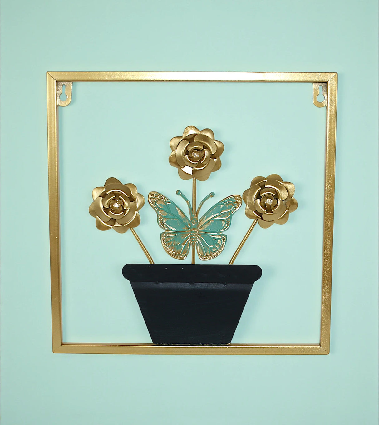 metal wall hanging square golden small flower china 11.6x11.6