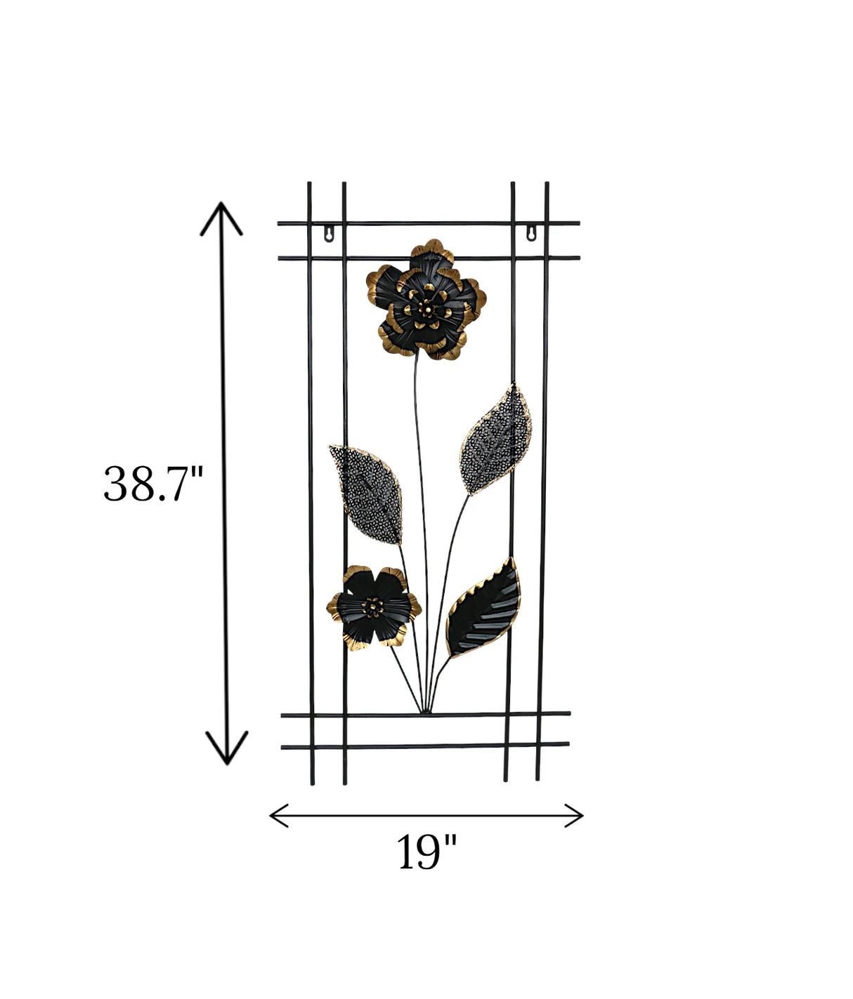 metal wall hanging black 2 flower & leaves large china 38.7x19