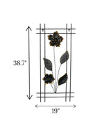 metal wall hanging black 2 flower & leaves large china 38.7x19