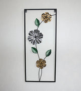 metal wall hanging rectangle 3 flower & leaves china 27.5x11.9