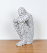 statue mosaic thinker white china "8x3"