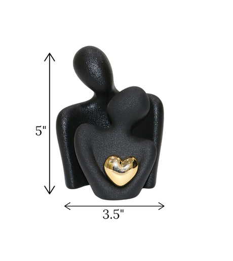 statue couple & golden heart black china "5x3.5"