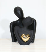 statue couple & golden heart black china "5x3.5"