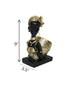 statue african lady carrying basket black & golden china "9x3.5"