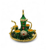 metal turkish mini tea set 4 glass green china "5.5x5.5"