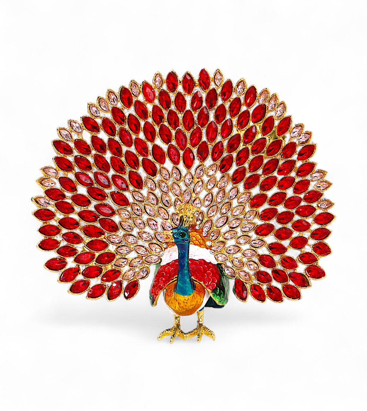 decorative metal peacock red & pink china "6.4x6.5"