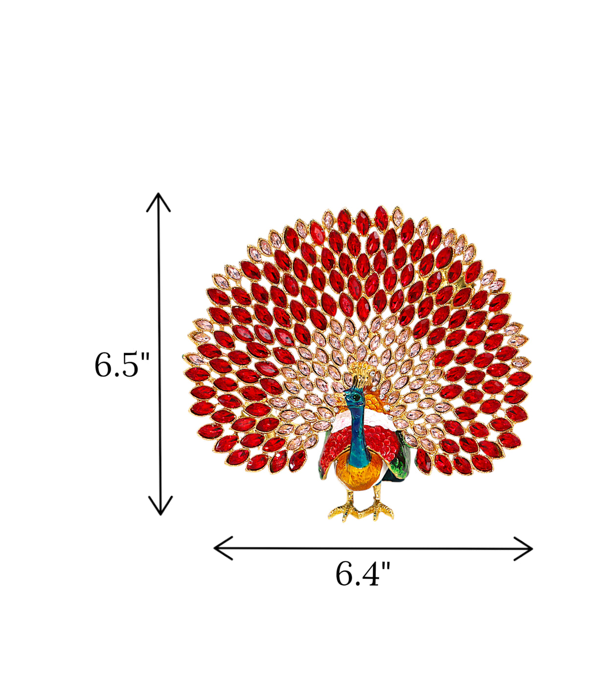 decorative metal peacock red & pink china "6.4x6.5"