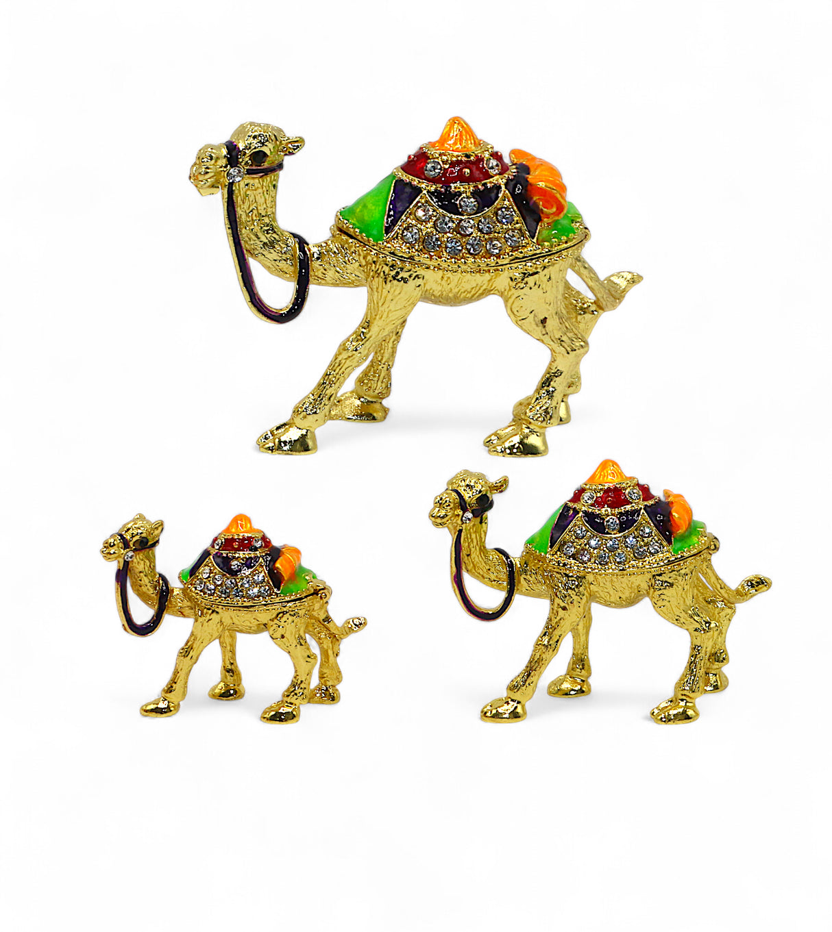decorative metal camel 3pc golden china (l"2.5x3.5"m"2.3x3"s"2x2.3")