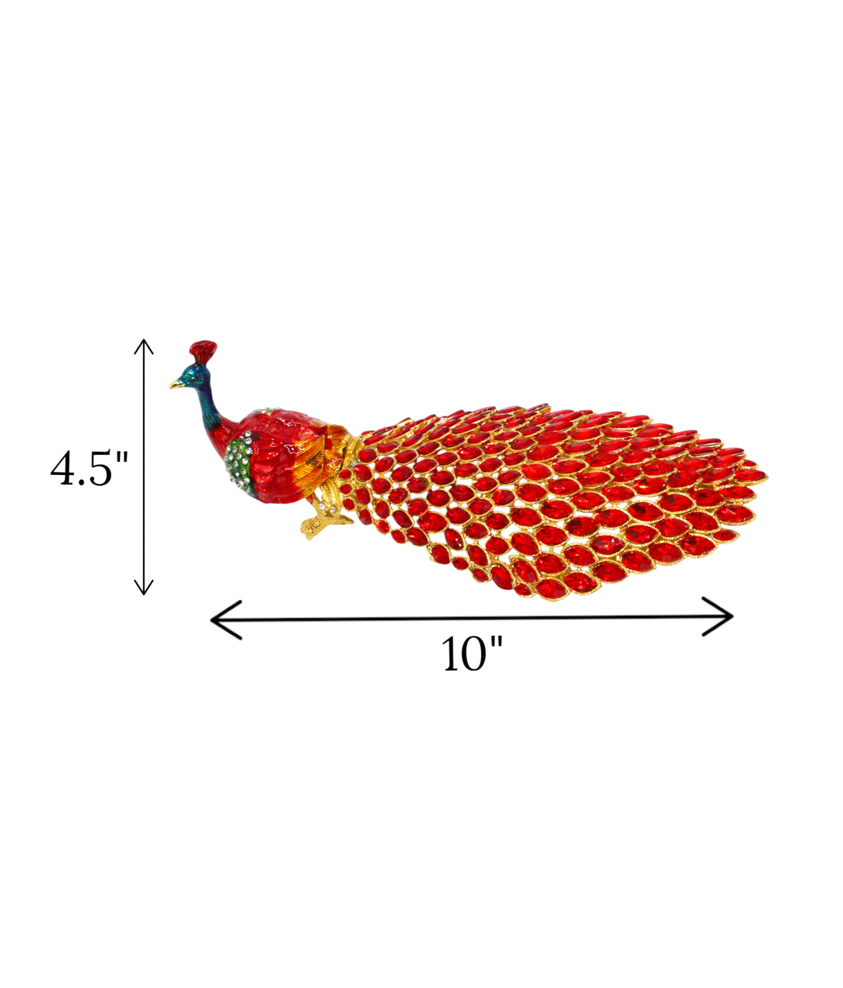 decorative metal peacock red large china "4.5x10"
