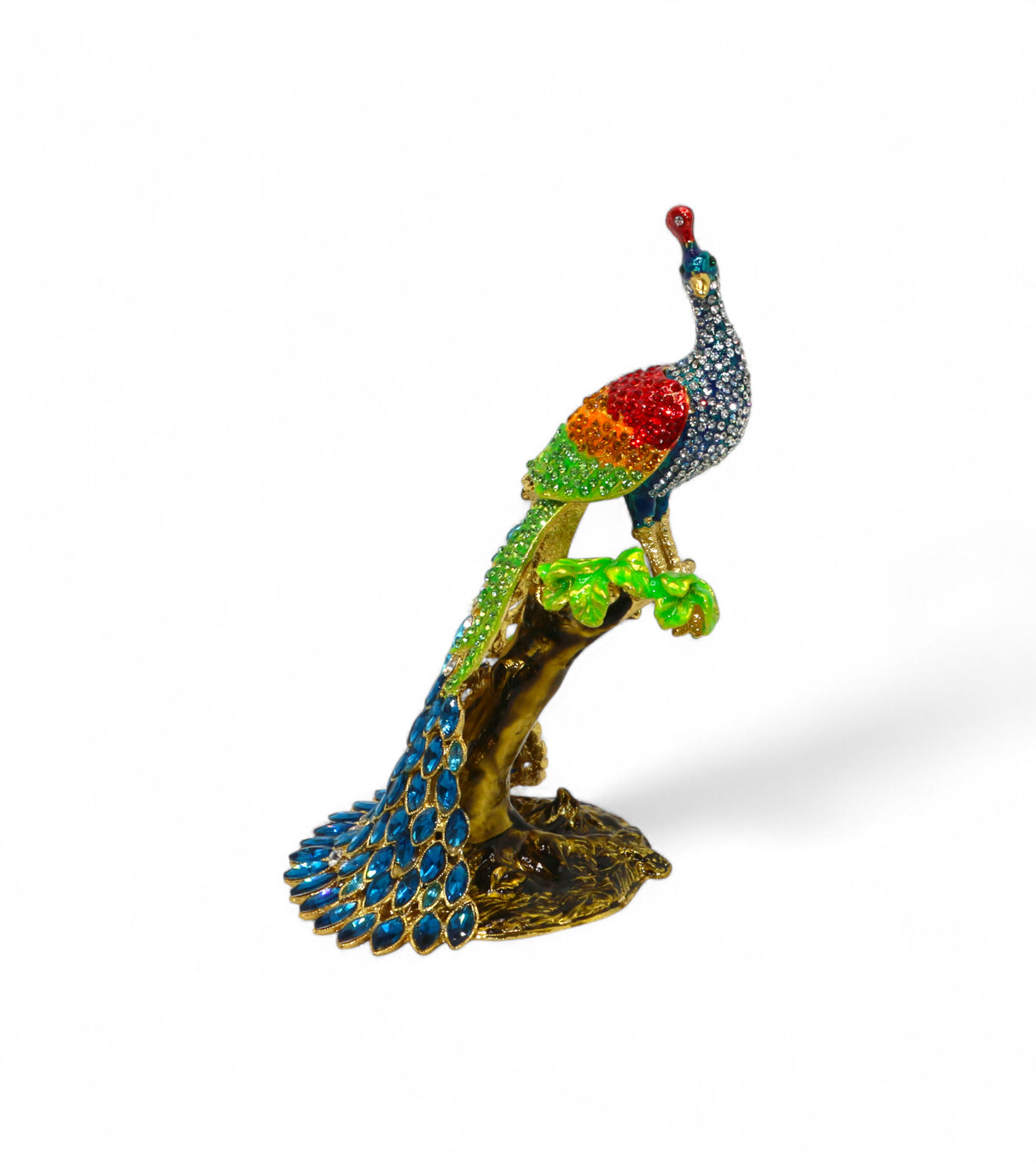 decorative metal peacock sit on tree blue china "8.5x5.5"