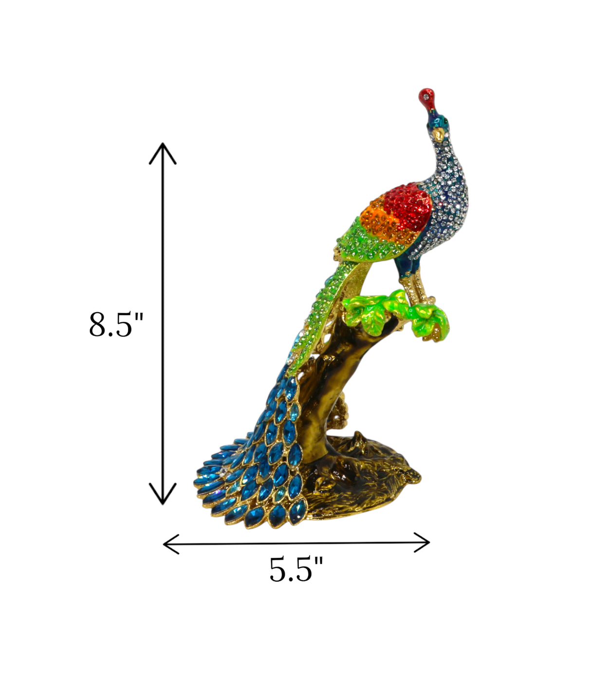 decorative metal peacock sit on tree blue china "8.5x5.5"