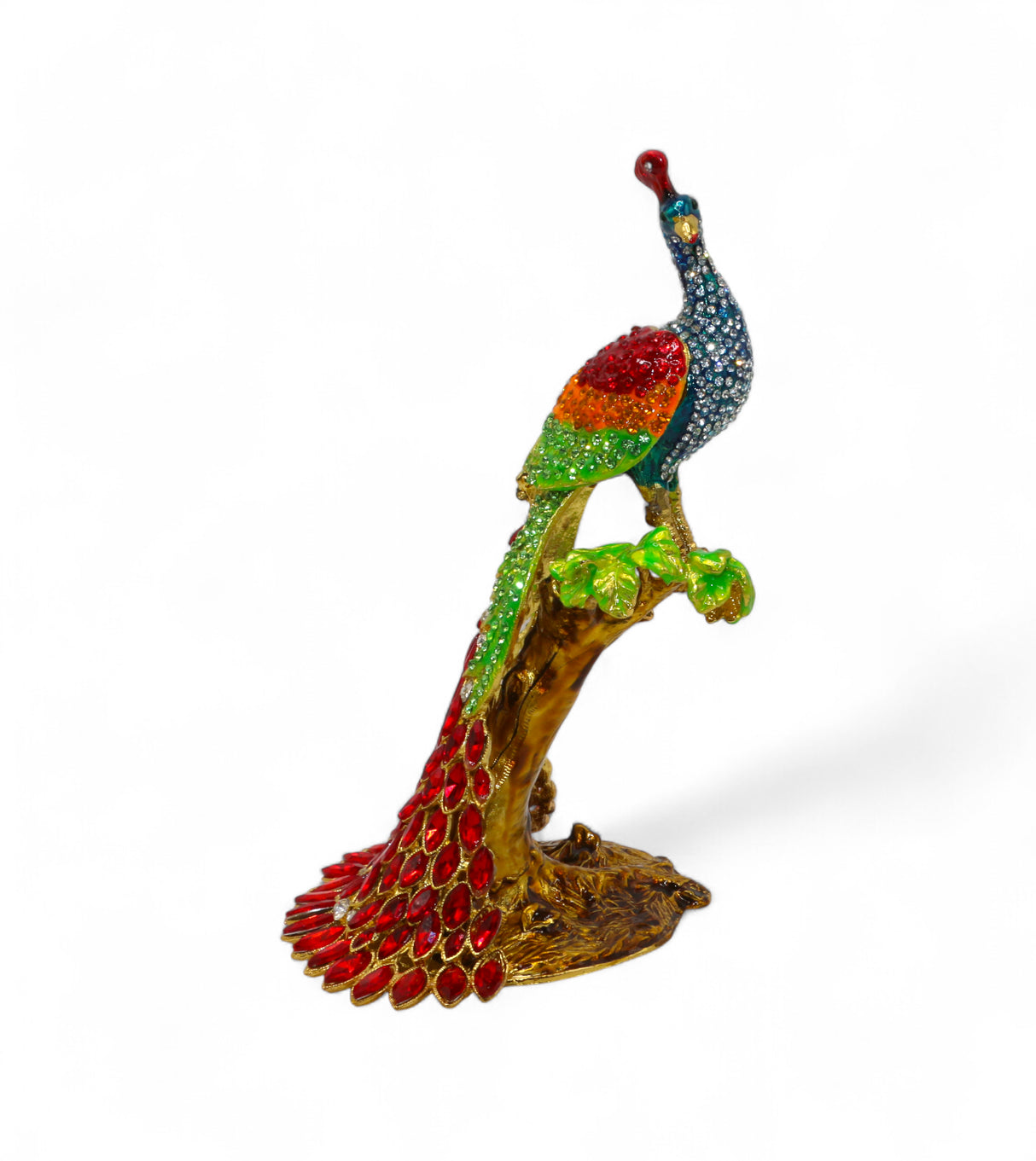 decorative metal peacock sit on tree red china "8.5x5.5"
