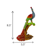 decorative metal peacock sit on tree red china "8.5x5.5"