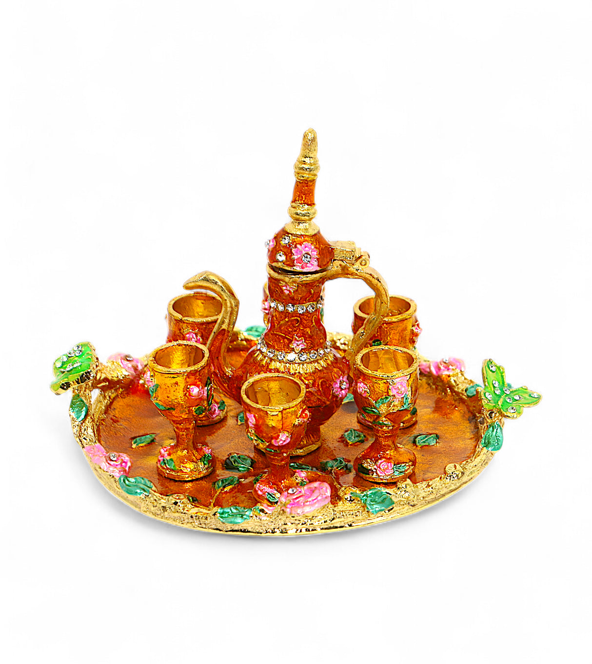 decorative metal tea set 6 glass golden china "4.5x4.5"