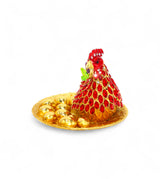 decorative metal hen & 10 eggs red & golden large china "5x5.5"