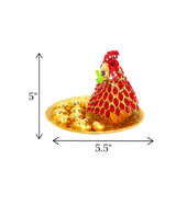 decorative metal hen & 10 eggs red & golden large china "5x5.5"