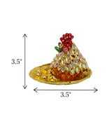 decorative metal hen & 10 eggs red & golden small china "3.5x3.5"