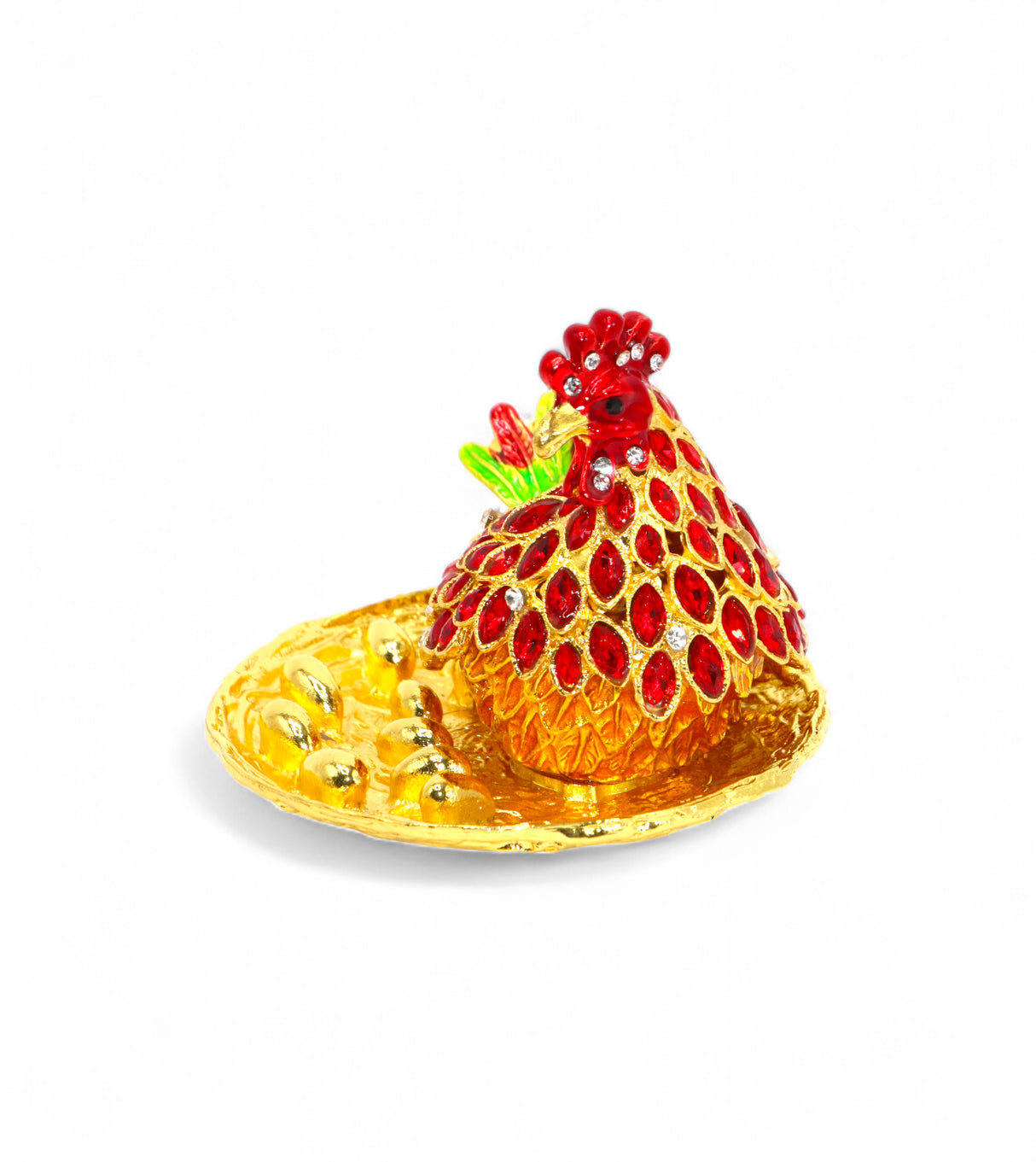 decorative metal hen & 10 eggs multi & golden small china"3.5x3.5"