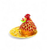 decorative metal hen & 10 eggs multi & golden small china"3.5x3.5"