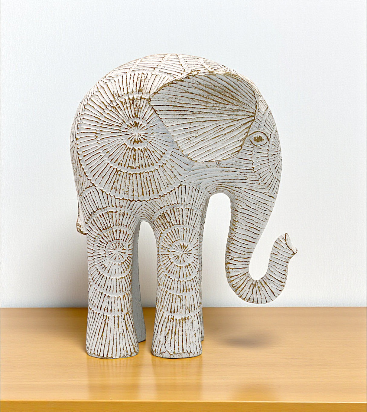 statue textured elephant sun down white large china 7.3x5.5