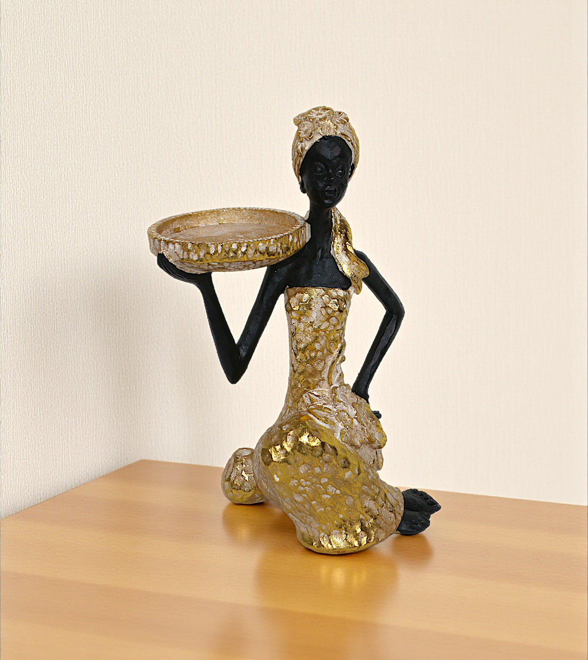 statue african lady holding stand golden large china 9.5x5.8