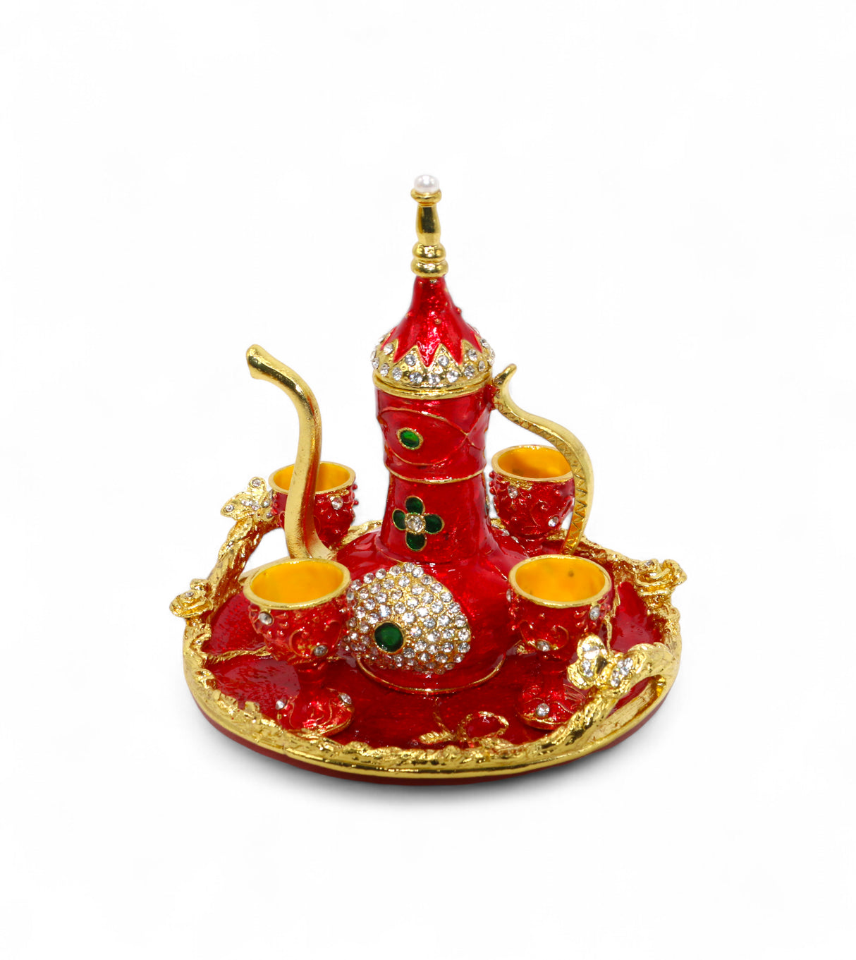 metal turkish mini tea set 4 glass red china "5.5x5.5"