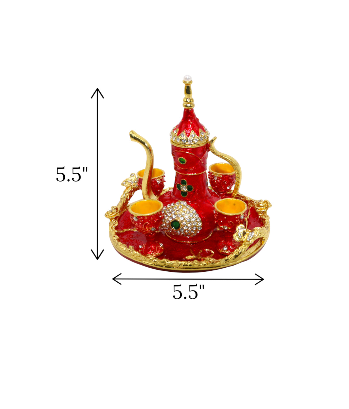 metal turkish mini tea set 4 glass red china "5.5x5.5"