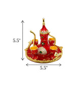 metal turkish mini tea set 4 glass red china "5.5x5.5"