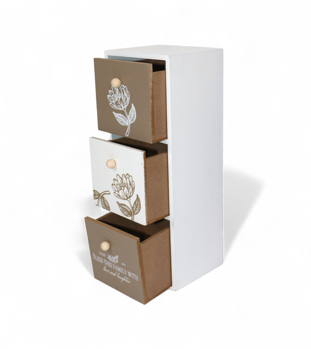 wooden 3 mini drawer white china "12x4"
