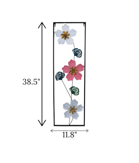 metal wall hanging floral rectangle black china 38.5x11.8