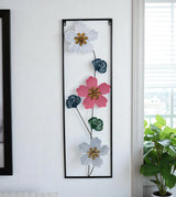 metal wall hanging floral rectangle black china 38.5x11.8