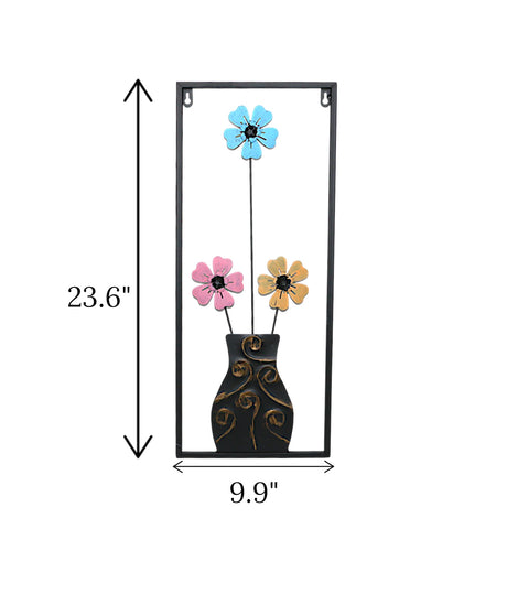 metal wall hanging floral black china 23.6x9.9