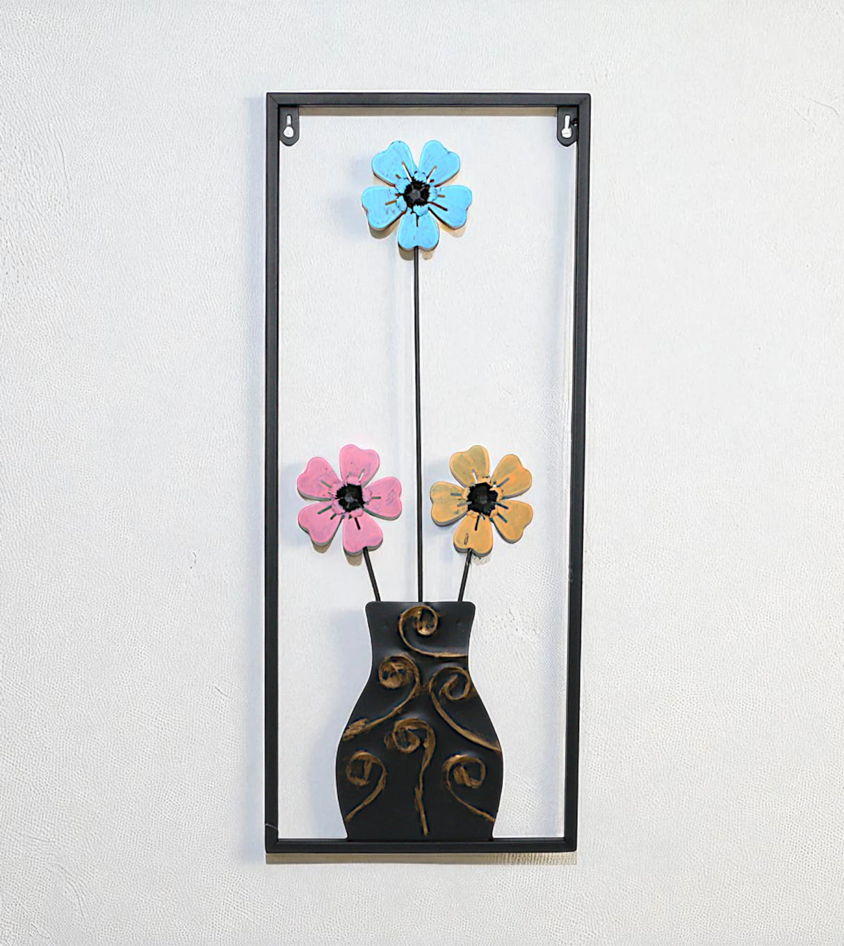 metal wall hanging floral black china 23.6x9.9