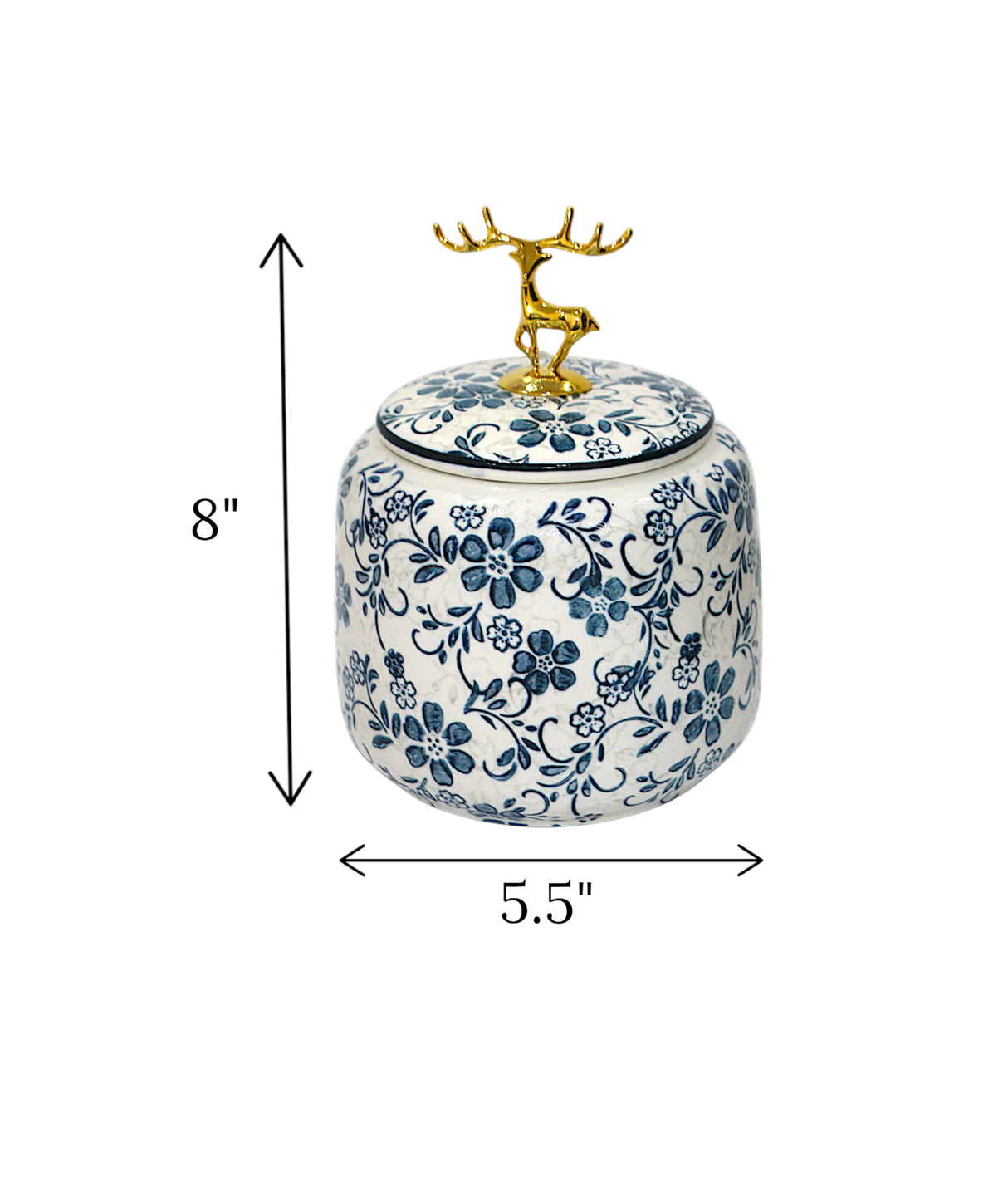 ceramic candy jar white & blue china 8x5.5