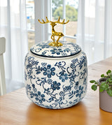 ceramic candy jar white & blue china 8x5.5