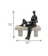 statue couple sitting on bench black china 7.2x6.7