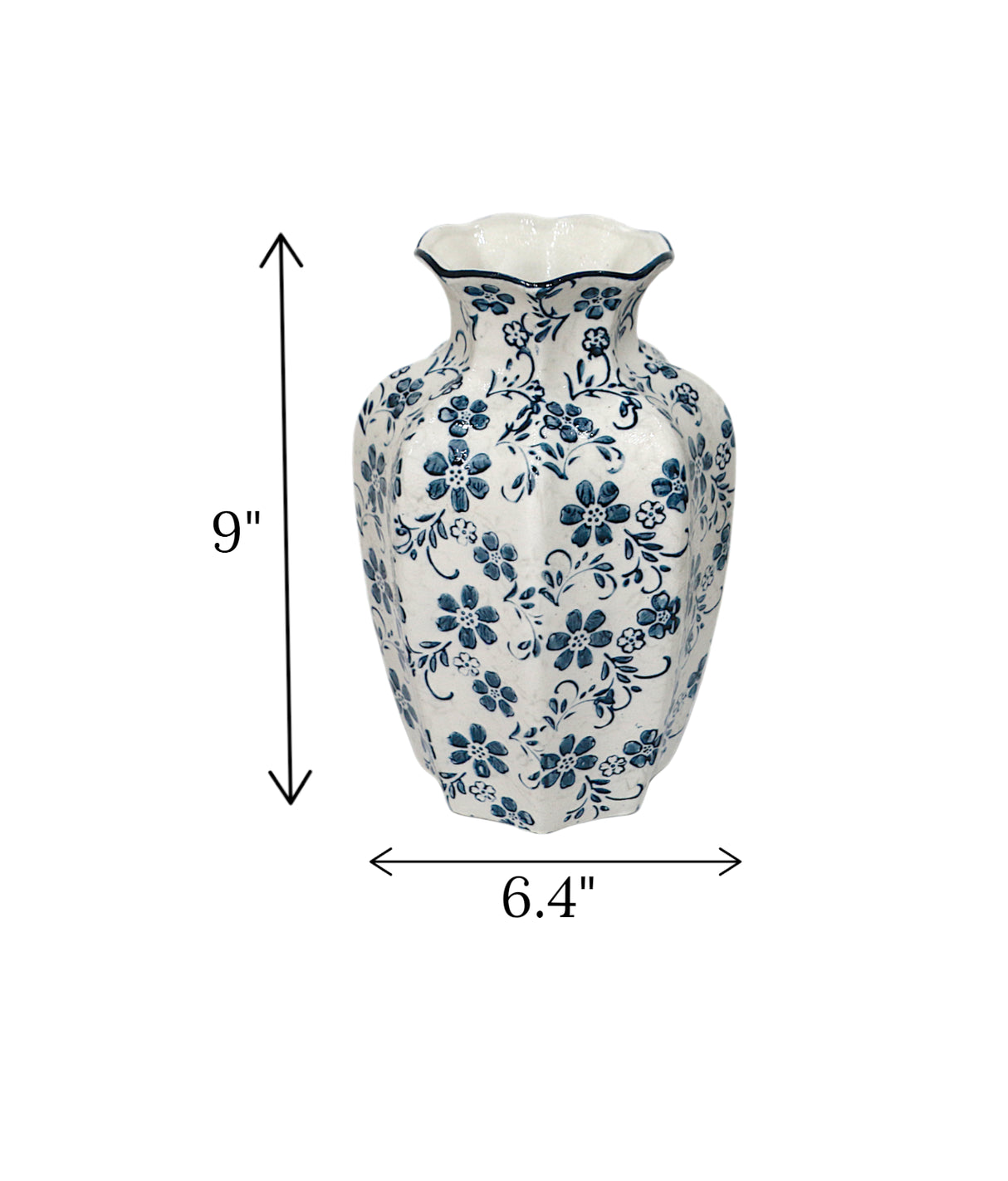ceramic vase white & blue china 9x6.4