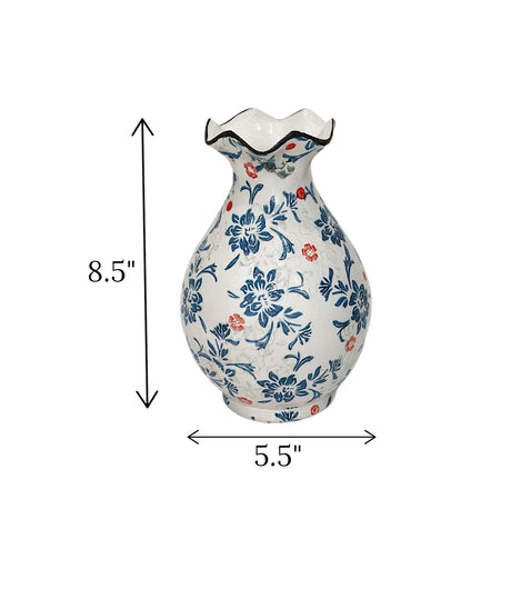 ceramic vase white & blue china 8.5x5.5