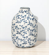 ceramic vase oval white & blue china 11x7.5