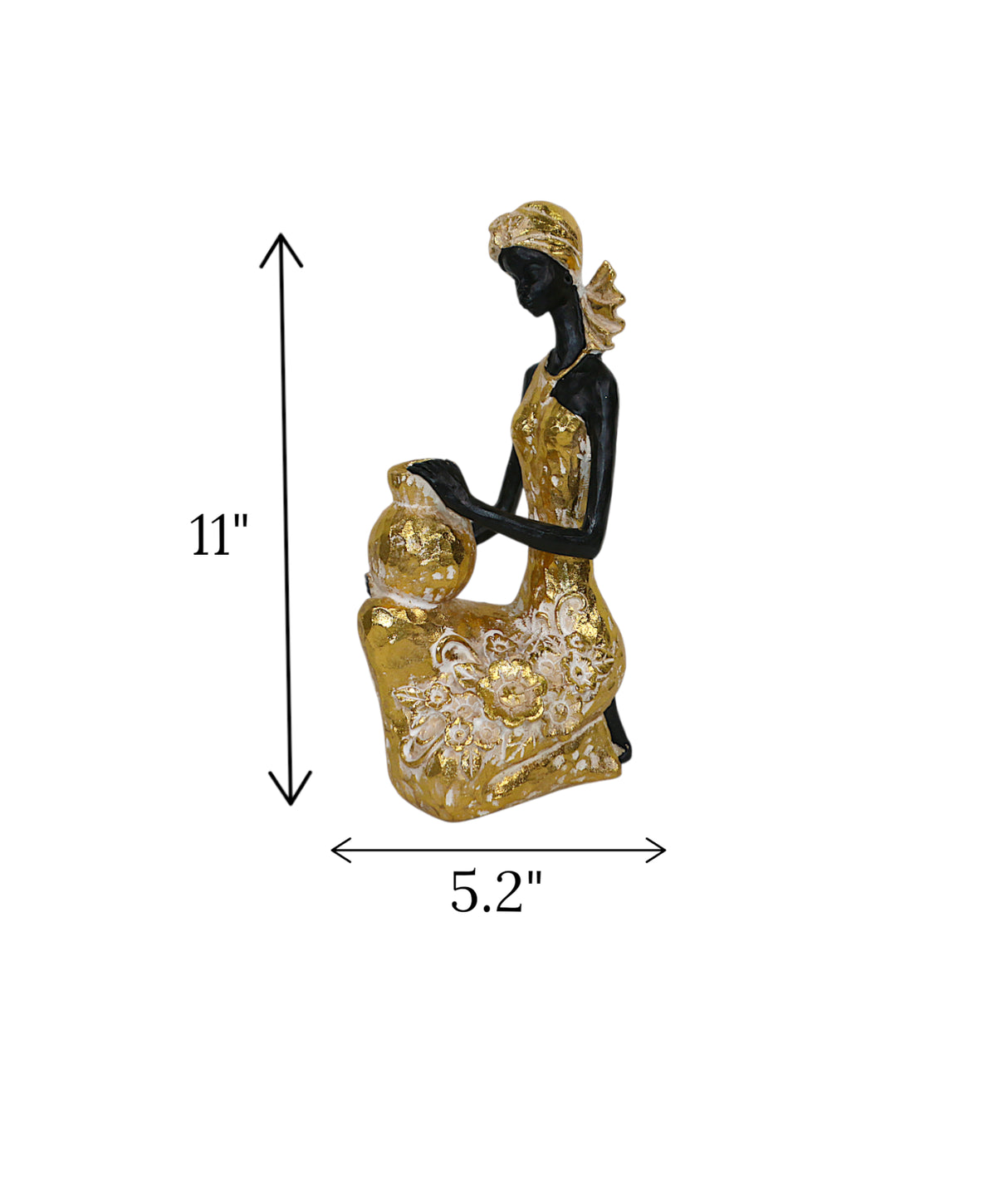 statue african lady carry mudpot golden china 11x5.2