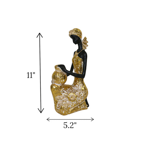 statue african lady carry mudpot golden china 11x5.2