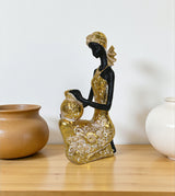 statue african lady carry mudpot golden china 11x5.2