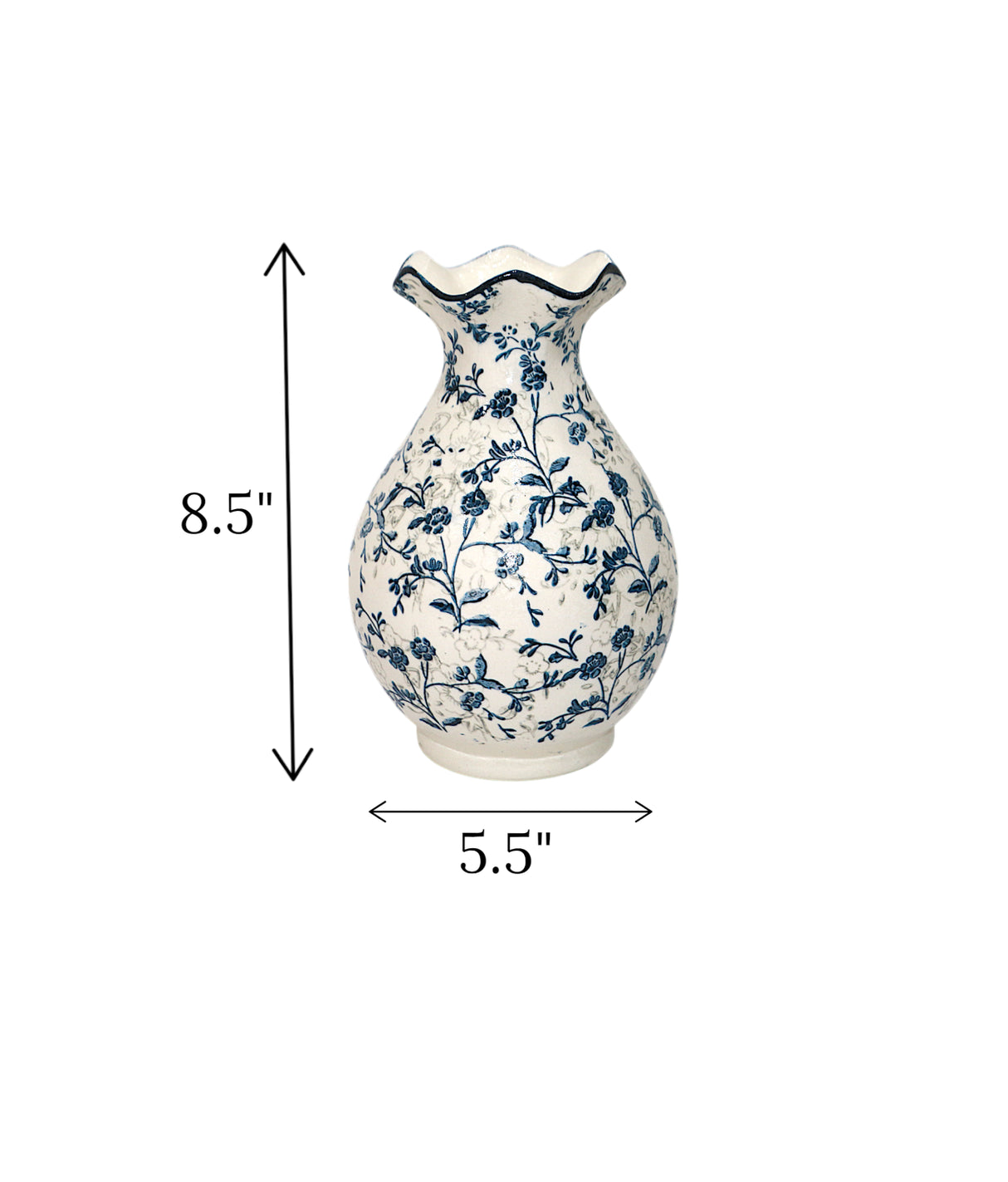 ceramic pottery vase white & blue medium china 8.5x5.5