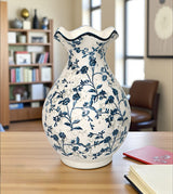 ceramic pottery vase white & blue medium china 8.5x5.5